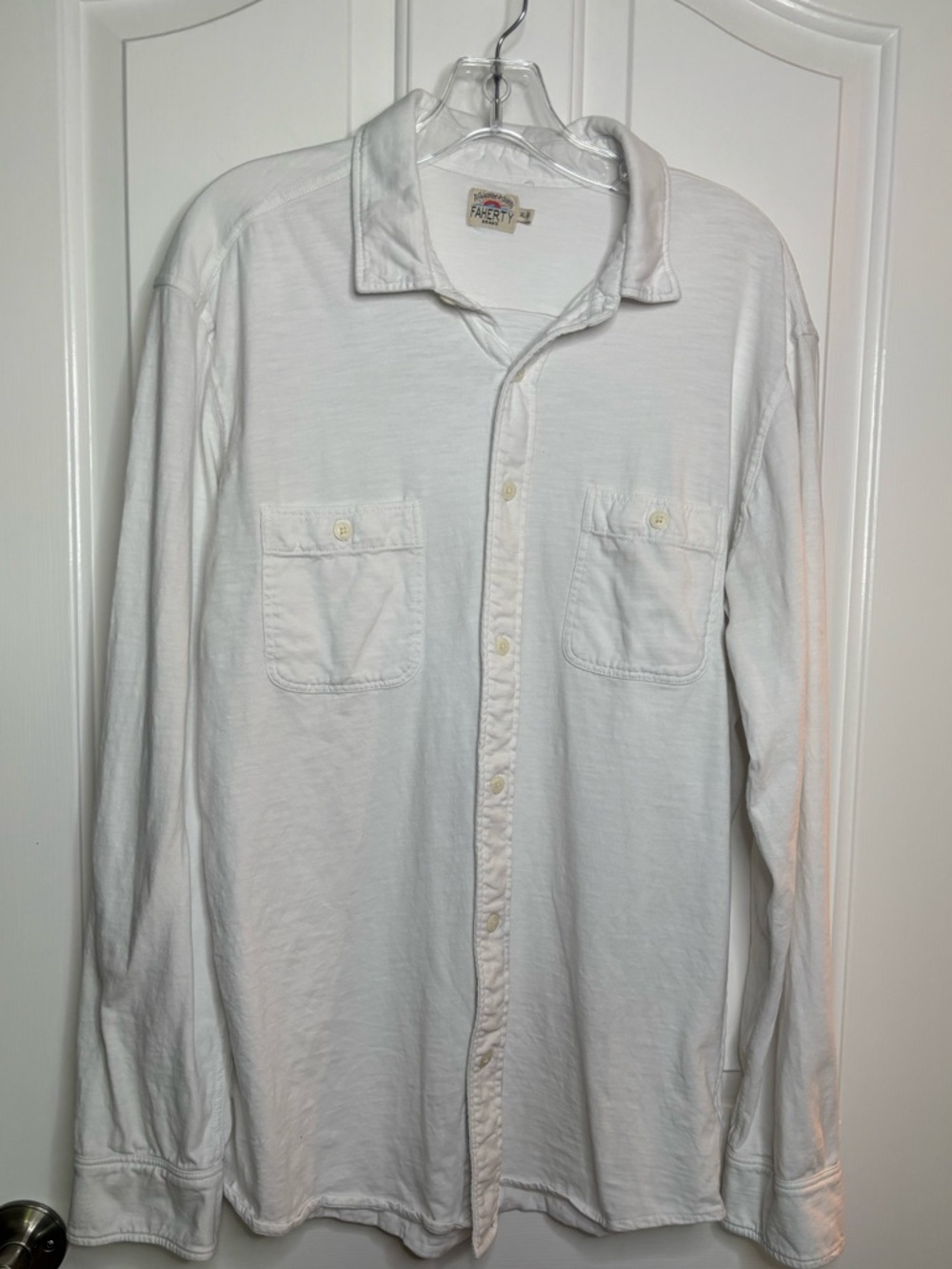 Faherty Mens White Long-Sleeve Cotton Jersey Casual Button-Down Shirt size XL